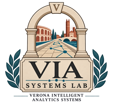 The VIA Systems Lab emblem: a Roman arch framing a paved road that leads towards the Verona Arena, with the joints between the paving stones drawn as the edges of a data graph.